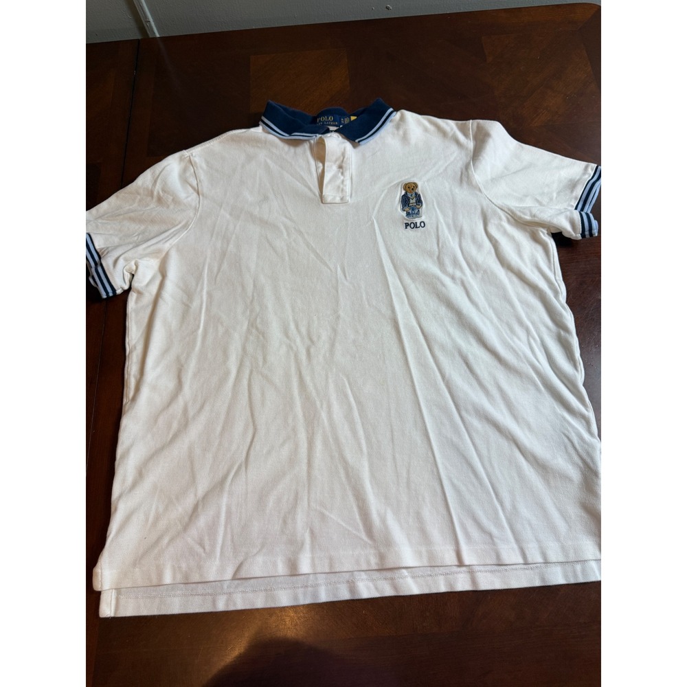 Polo Ralph Lauren Polo Bear Shirt Mens XL White Navy Classic Fit Cotton Pique